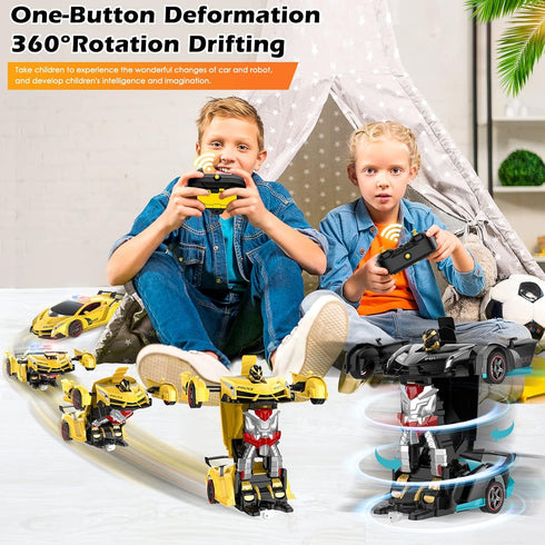 Remote Control Car, 2.4Ghz Transform RC Cars, 1:18 Scale Police Car Toy with Flashing Light, One Button Transformation,360 Degree Rotating Driftin...