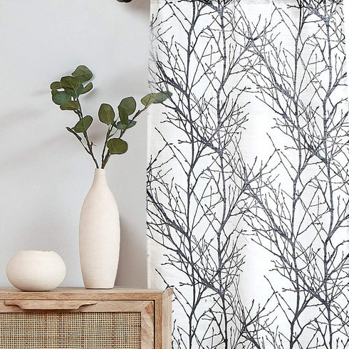 FMFUNCTEX White Black Kitchen Curtains for Bathroom Tree Branch Print Small Tier Curtains 22" x 24" Cafe Curtain Set, 2 Panels...