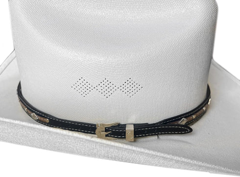 Western Hatband -Black/Brown with Silver Ornaments & Contrast Stitching...