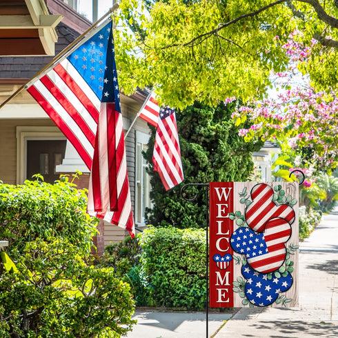 Welcome 4th of July Stars Stripes Cartoon Mouse Patriotic Decorative Garden Flag, American USA Memorial Day Yard Outside Decorations, Summer Outdo...