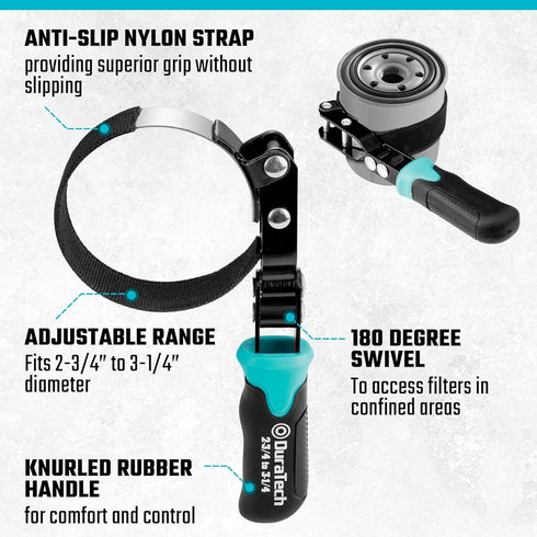 DURATECH Anti-Slip Small Swivel Oil Filter Wrench, Oil Filter Removal Tool Fits Filters 2-3/4" to 3-1/4", Perfect for Car Repair Tools...