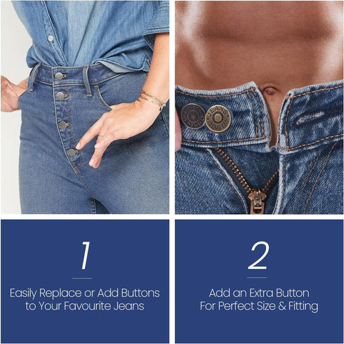 Feedee 8 Sets Jean Buttons Pins - 4 Style Button Pins for Jeans, No Sew Jean Buttons for Loose Jeans Pants Button Tightener, Adjustable Buttons fo...