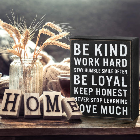 Be Kind Wooden Box Signs with Positive Quotes Sayings Inspirational Desk Decor Family Motivational Signs with Quotes for Farmhouse Office Employee...