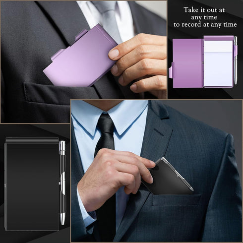 Zonon 8 Pieces Metal Pocket Notebook Aluminum Notepad with Pen and Refillable Paper Flip Notepad Mini Notepad Holder Travel Notepad with Pen Holde...