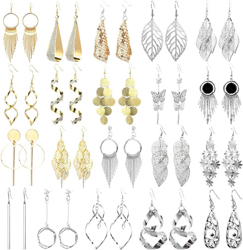 ESRICH 20 Pairs Alloy Earrings with 8 PCS Gold,12 PCS Sliver,20 Styles of Earrings for Women ewelry Fashion and Christmas gifts Valentine Birthday...