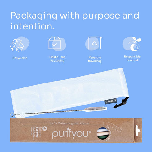purifyou Extra Long 14.5" Reusable Silicone Straws with Flexible Tips, Cleaning Brush, & Portable Case - Fits with 40oz Stanley Cups, Tumblers & M...
