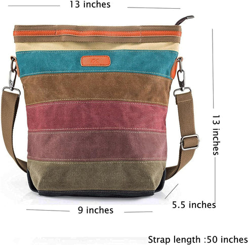 SNUG STAR Canvas Handbag Multi-Color Striped Lattice Cross Body Shoulder Purse Bag Tote-Handbag for Women...