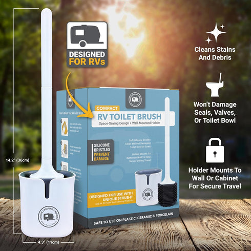 Unique RV Toilet Bowl Brush, Compact Design, Silicone Bristles, Won't Damage Toilets, No-Drip Holder, Wall Mount for Easy Storage on Travel Days, ...