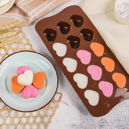 homEdge 15-Cavity Dimpled Heart Shape Chocolate Mold, Silicone Dimpled Valentine Heart Chocolate Gummy and Candy Mold...