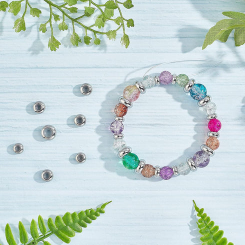 PH PandaHall 304 Stainless Steel Slider Beads 30pcs Stopper Bead 7mm 8mm 10mm Adjustable Slider Metal Loose Beads with Rubber Inside for Bracelet ...