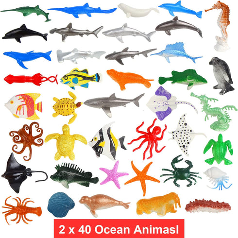 80 Pieces Sea Creatures Toys for Kids,Assorted Vinyl Plastic Ocean Animals Toys for Party Favors Classroom Educational Goodie Bag Filler Cupcake T...