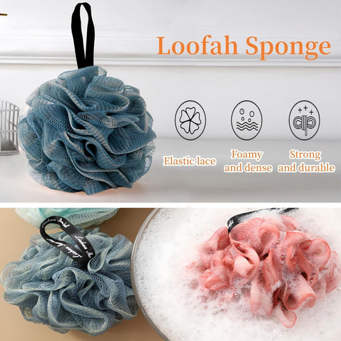 Large Loofah with Handle Shower Loofah, with Long Loofah Back Scrubber for Shower, PE Soft Mesh Loofah Body Scrubber, Bath Loofah Sponge Shower fo...