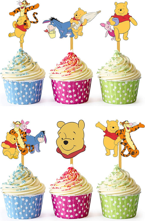 24x Honey Bear Cupcake Toppers – Strong Picks Happy Birthday Décor, Cupcake Decorations for Kids' Birthdays...