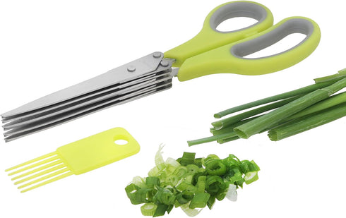 Herb Scissors 5- Blade Professional Stainless Steel - Multipurpose Kitchen Shear 5 Blades with Cleaning Comb...