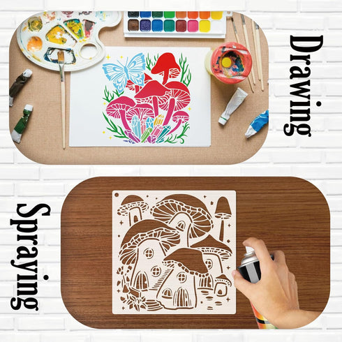 Mushroom Stencils for Painting on Wood, Mushroom Stencils for Crafts Reusable Wood Burning Drawing Art Paint Stencils and Patterns for Wall Cake C...