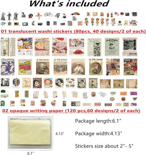 TIYPKE 200pcs Cute Stickers for Journaling - Vintage Scrapbook Paper Aesthetic People Washi Stickers for Bullet Supplies Kit Junk Journal Planners...