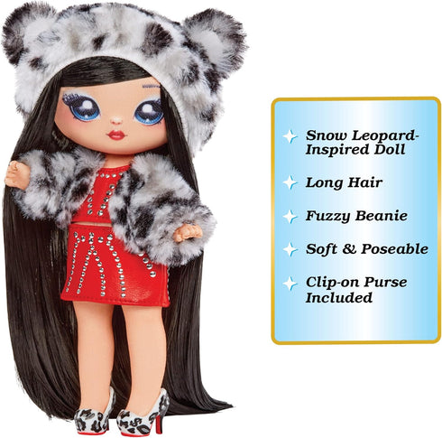 Na! Na! Na! Surprise Cozy Series Leona White 7.5" Fashion Doll Snow Leopard-Inspired with Black Hair, 3-Piece Outfit and Fuzzy Clip-on Purse, Pose...