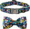 Lionheart glory Dog Collar Darkblue Flower Dog Bow Collars Floral Dog Collar with Bow Male or Female Spring Fall Pet Gift Durable Adjustable Dog C...