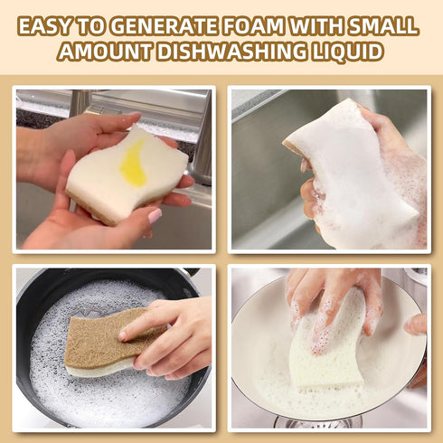 Biodegradable Natural Kitchen Sponge, Compostable Cellulose and Coconut Scrubber Eco-Friendly Dishwashing Sponge, 12 Pack Household Cleaning Foam ...