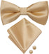Hi-Tie Silk Pre-Tied Bowtie for Men Woven Bow Ties and Pocket Square Cufflinks Set for Wedding Party Formal...