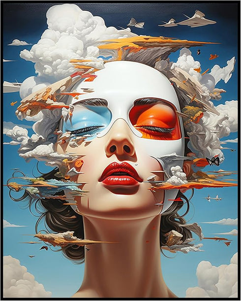 Posterizer 1 pcs-Surreal Woman's Facein the sky-Abstract & Modern Art-Fantasy & Fiction Art-Gift for Art Lovers-Decor for Home & Office- UNFRAMED ...
