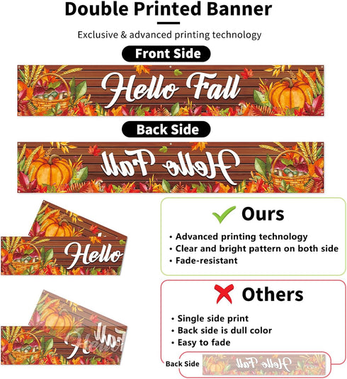 Probsin Happy Fall Banner 120"x 20" Decorations Outdoor Thanksgiving Decor Autumn Party Supplies Wooden Hello Fall Pumpkin Mushroom Harvest Welcom...