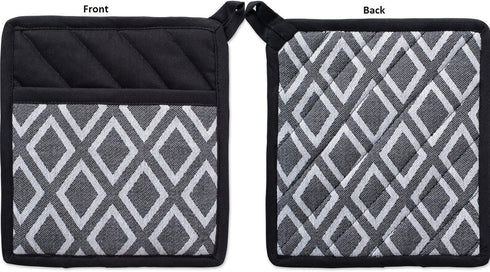 DII Black & White Diamond Collection Kitchen Essentials, Potholder Set, 2 Piece...