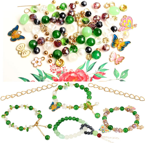 Misty Forest Series Beads for Jewelry Making Kit - Includes Chains, Jump Rings, Spacers and Butterfly Pendant Glass and Crystal Beads for Bracelet...
