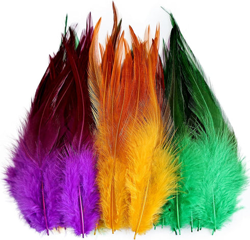 120pcs 5-7" Feathers for Crafts?Saddle Hackle Feather?Rooster Feathers Bulk for Wedding Home Party, Dream Catcher Supplies and DIY Crafts(MardiGra...