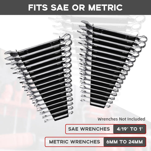Plastic Wrench Organizer, Premium High-density Wrench Holder, Large Wrench Racks for Wall and Tool Box, 32 Slots Fit SAE&Metric Wrench Tray(2Black...