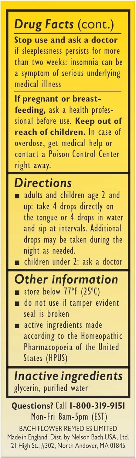 Bach RESCUE SLEEP Dropper 20mL, Natural Sleep Aid, Homeopathic Flower Essence, Free of Melatonin, Sugar, & Gluten, Family-Friendly, Non-alcohol Fo...