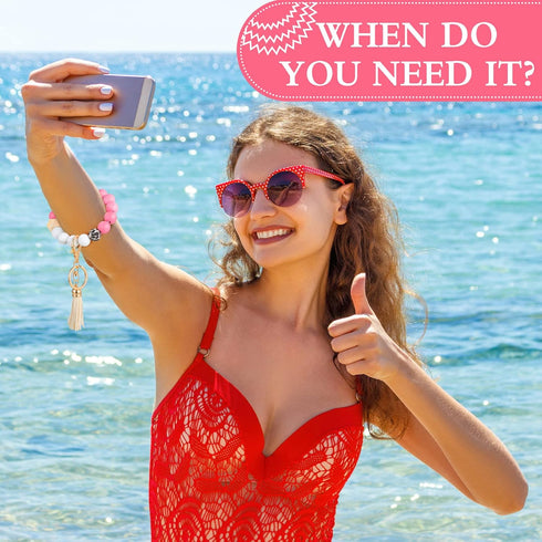 3 Pieces Silicone Key Ring Bracelet Elastic Beaded Keychain Wristlet with Faux Leather Tassel Car Key Ring Holder...