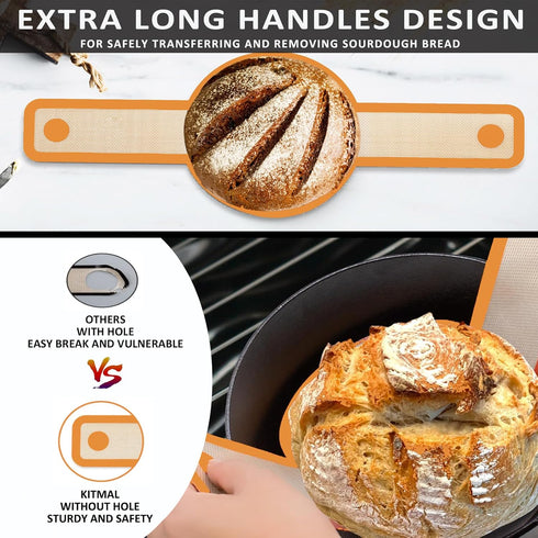 Silicone Bread Sling Oval and Round for Dutch Oven, KITMAL Non Stick Reusable Silicone Baking Mat with Long Handles Sourdough Bread Baking Supplie...