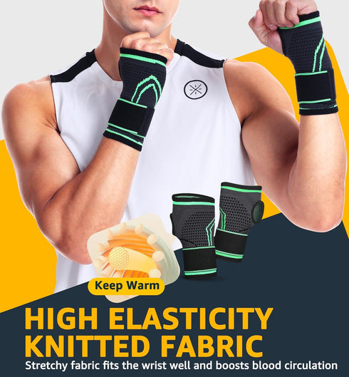 HiRui 2-Pack Wrist Brace Wrist Wraps, Hand Compression Sleeves with Wrist Straps Support for Fitness Weightlifting MTB Tendonitis Carpal Tunnel Ar...