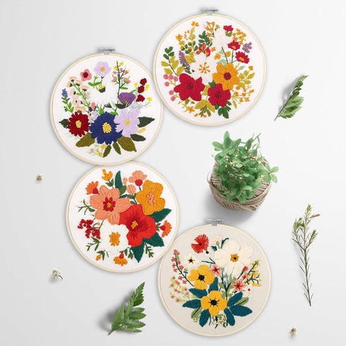 SQIALOUN 4 Sets Embroidery kit for Beginners Adults and Kids with Patterns, Beginner Embroidery Kit, Embroidery Kits for Adults,Hand Embroidery Ki...