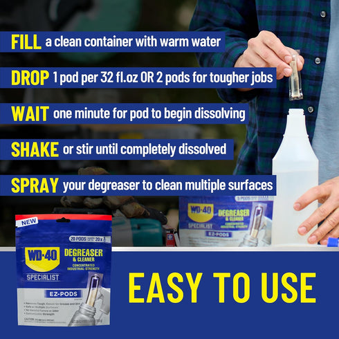 WD-40 Specialist Degreaser and Cleaner EZ-PODS, Customizable Industrial-Strength Concentrate, Multi-Surface Cleaning Solution, 1-Pack of 20 PODS...