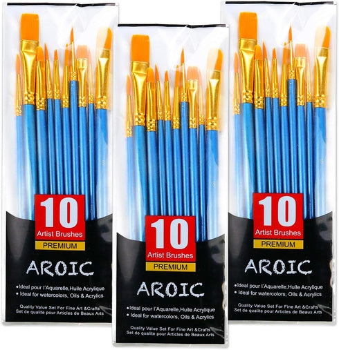 AROIC Paint Brushes, 3 Pack 30 Pcs Acrylic Paint Brushes Artist Paint Brushes for Oil Watercolor Acrylic Face Rock Painting...