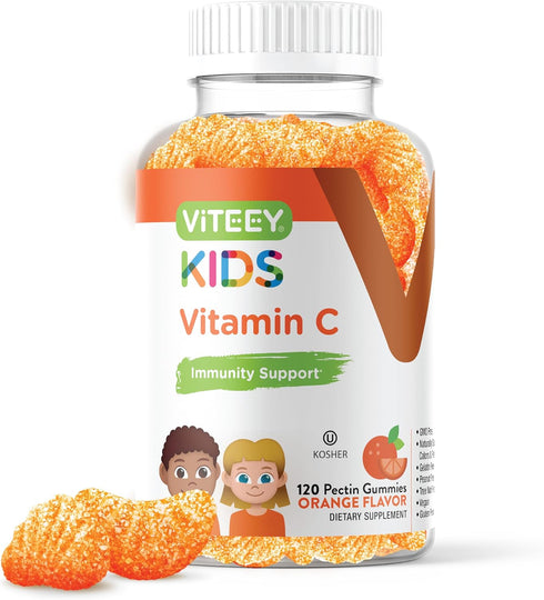 Kids Vitamin C Gummies - Immune Support for Kids, Toddlers, & Teens - Vegan, Gelatin Free, Gluten Free, GMO Free - Tasty Chewable Orange Flavored ...
