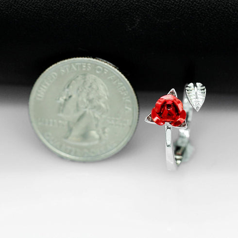 Uloveido Girls Charm Adjustable Red Rose Flower Leaf Ring Wedding Jewelry Valentines Gifts Y456...