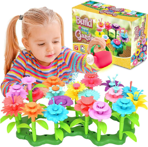FUNZBO Flower Garden Building Toys for Girls - Toddler Toys for 3, 4, 5, 6, 7 Year Old Girls Gifts, Stacking Toys for Toddlers, Toddler Out Door T...