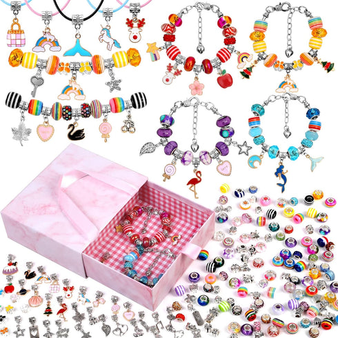 Lezmarket 208 Pcs Charm Bracelet Making Kit for Girls, Unicorn Mermaid Crafts Gifts Set, Charm Bracelets Jewelry Making Kit for 8-12 Age Girl Chri...