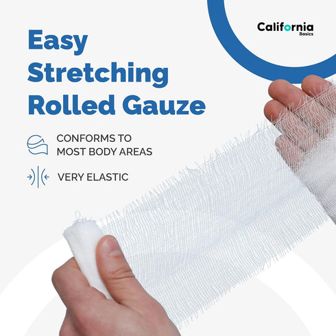 California Basics 12-Pack Gauze Bandage Roll with Tape, 2 Inches x 4 Yards - Soft, Stretchable & Breathable Wrap for Wound Care, First Aid & Medic...