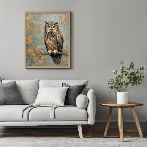 Posterizer 1 pcs- An owl on a tree with white flowers-Art for Animal Lovers-Floral Botanical Art- Gift for Men Women Teens-decor for Bedroom, Offi...