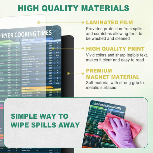 Air Fryer Magnetic Cheat Sheet Set, Cook Times Chart Air Fryer Accessories Magnet Sheet Quick Reference Guide for Cooking and Frying, Easy to Use,...