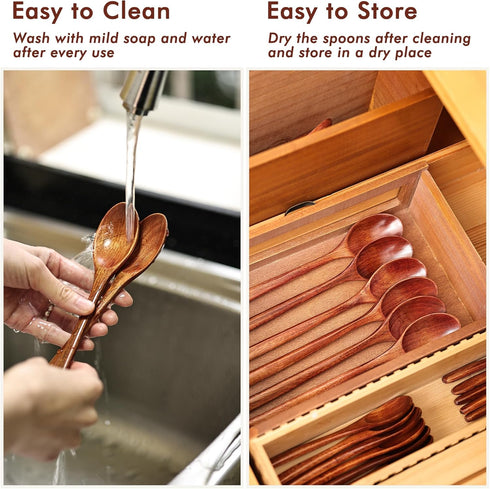 6pcs 9in Wooden Spoons, Soup Spoons Set, Long Handle Wooden Utensils for Cooking, Tasting, Serving, Stirring and Mixing (6pcs 9in)...