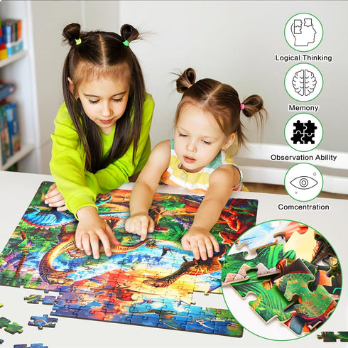 Jigsaw Puzzles for Kids Ages 4-6 6-8 8-10-Dinosaur Puzzle 200 Pieces Relax Kids Puzzles Ages 5-8 10-12 -Learning Educational Toys Gift for Boys an...