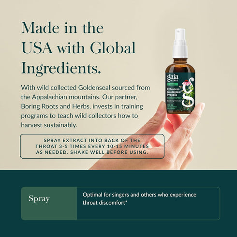 Gaia Herbs Echinacea Goldenseal Propolis Throat Spray - for Immune Support & Throat Health - with Licorice Root, Thyme, Echinacea, Peppermint & Or...