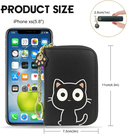 CONISY Cute Credit Card Holder for Women, Small Leather Zipper RFID Card Case Wallet with Removable Keychain...