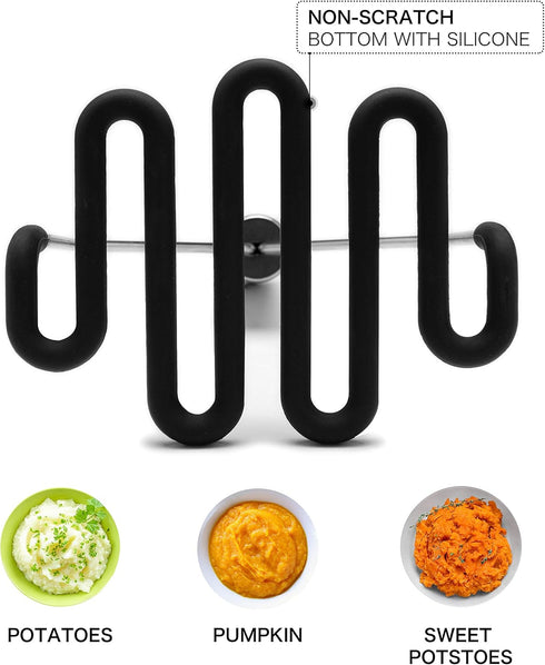 Jell-Cell Potato Masher - Silicone Protect Body with Premuim Stainless Steel Non-Scratch Cookware for Smooth Mashed Potato Vegetables and Fruits C...