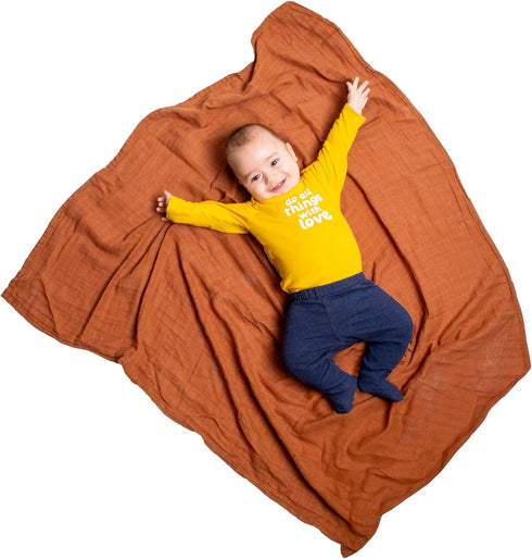 2 Pack Muslin Swaddle Blankets (Terracotta), 100% Organic Cotton, Large 47 x 43, Newborn Recieving Blanket,Gender Nuetral Color Patterns, Burping ...